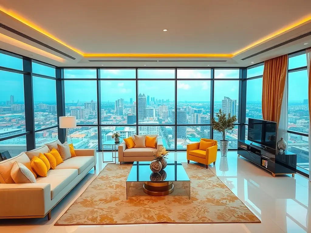 A modern, luxurious apartment interior in Victoria Island, Lagos, showcasing high-end finishes and contemporary design, emphasizing the premium living experience offered by SAUD Group.