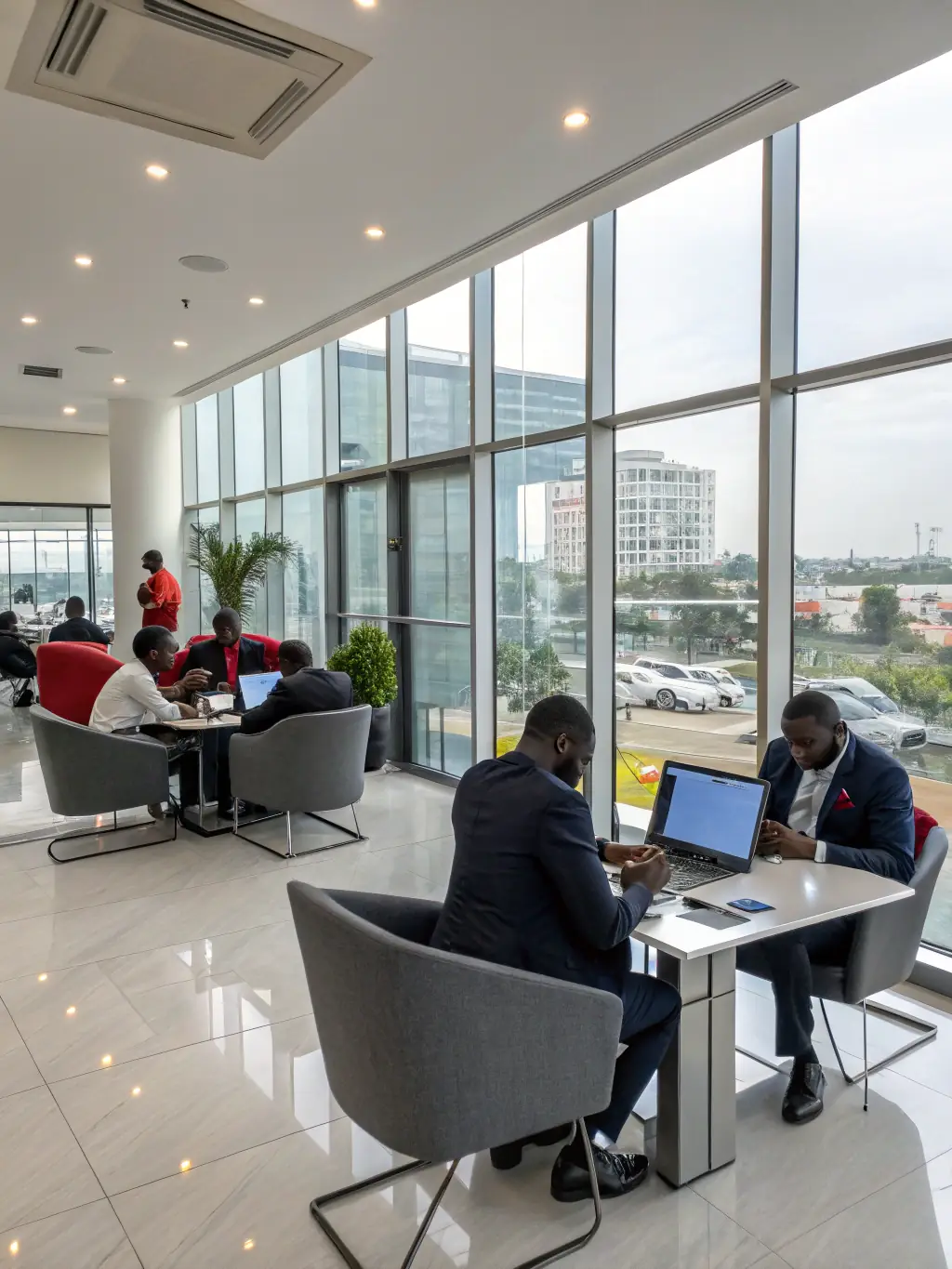 A contemporary office space in a commercial complex in Lagos Mainland, highlighting the strategic locations and state-of-the-art infrastructure offered by SAUD Group.